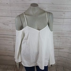1 State Ultra White Cold Shoulder Bell Sleeve Top